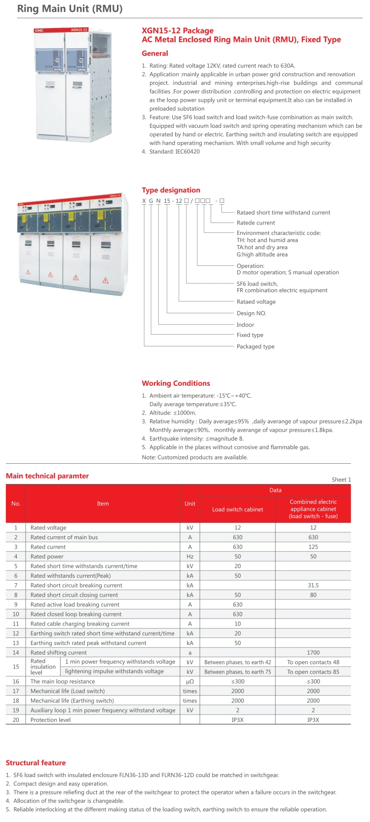 Medium Voltage Sf6 Load Switch IEC60420 Standard Stainless Steel Mv Switchgear with Good Service